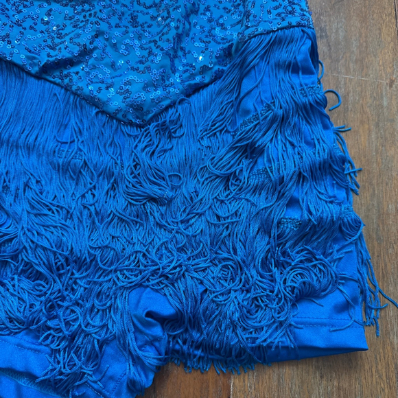 Weissman Girls Blue Sequin Fringe Dance Costume Adult Small - Picture 4 of 7